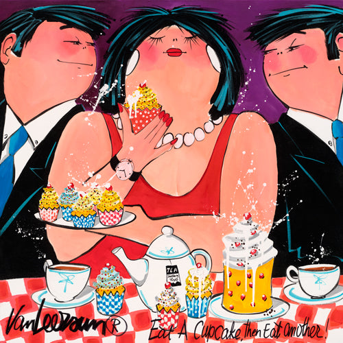 Dikke dames schilderij Eat a cupcake (Plexiglas)