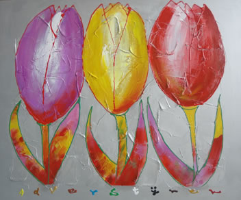 Schilderij 3 Tulpen