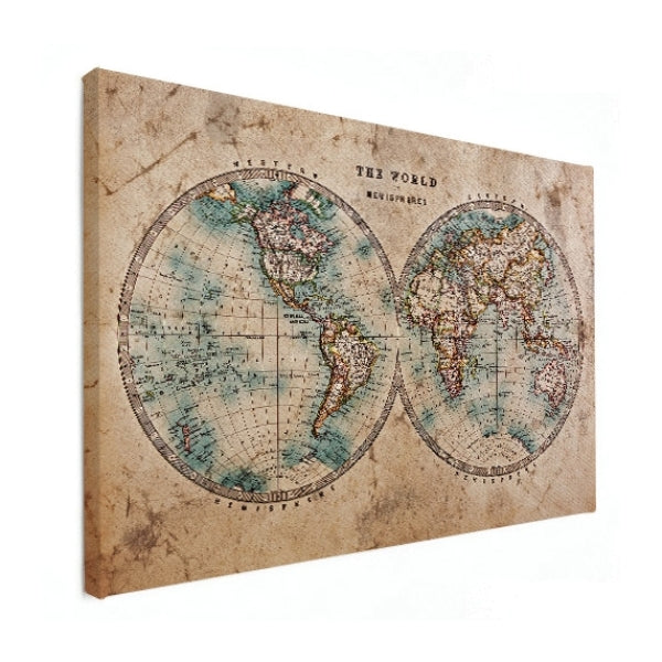 Wereldkaart op canvas - Doorsnede papier