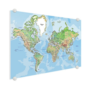 Wereldkaart op plexiglas - Geografisch