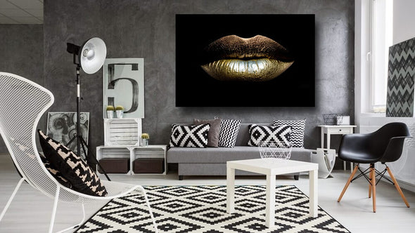 Aluminium schilderij Golden Lips fotokunst