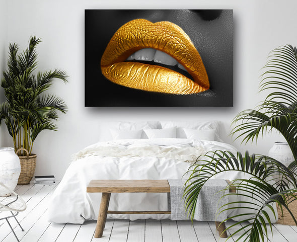 Aluminium schilderij Golden Lipstick fotokunst