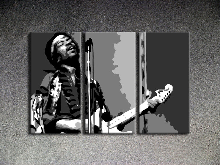 Popart schilderij Jimmy Hendrix 3 delig