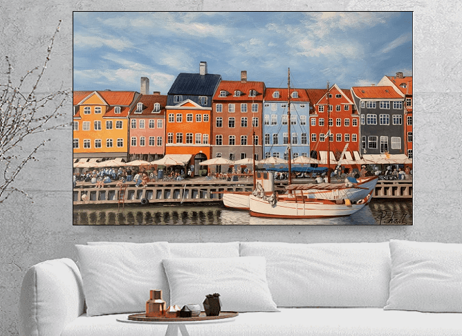 Olieverf schilderij Nyhavn 120 x 80 cm