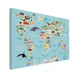 Wereldkaart op canvas - Ons dierenrijk