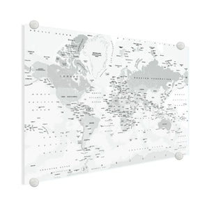 Wereldkaart op plexiglas - Grijstinten - Realistisch