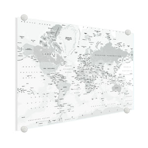 Wereldkaart op plexiglas - Grijstinten - Realistisch