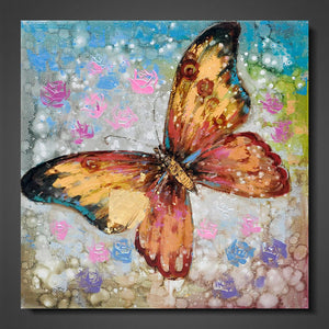 Olieverf schilderij Butterfly Love 100 x 100 cm