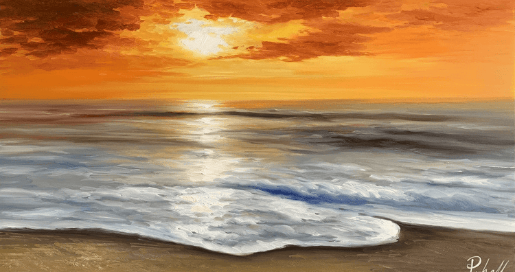 Olieverf schilderij Sundown 130 x 70 cm