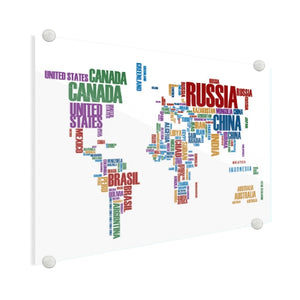 Wereldkaart op plexiglas - Tekst Kleur