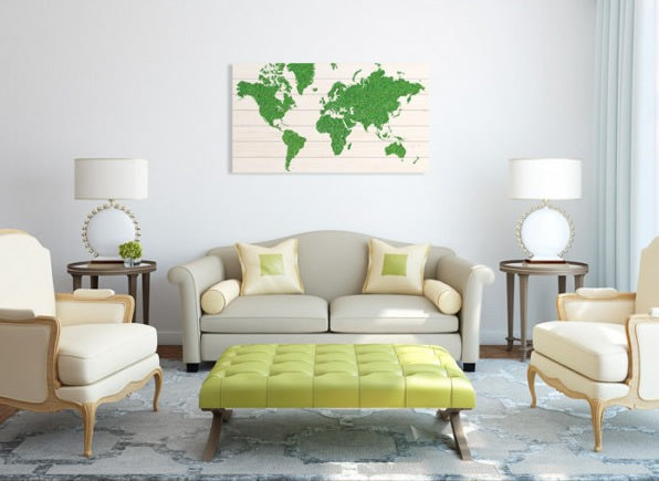 Wereldkaart op hout - Groen natuur