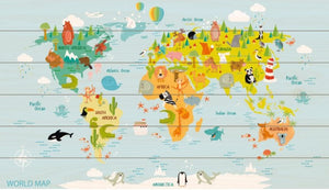 Wereldkaart op hout - Dieren